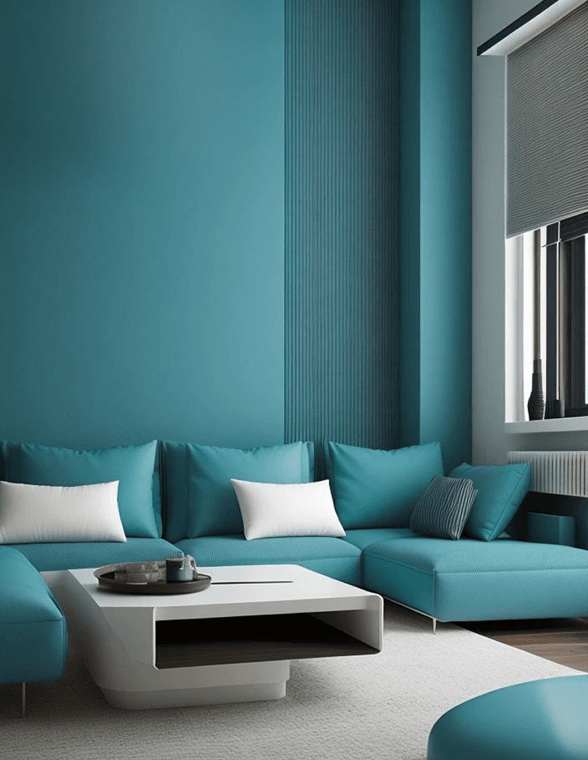 Pièce salon couleur turquoise