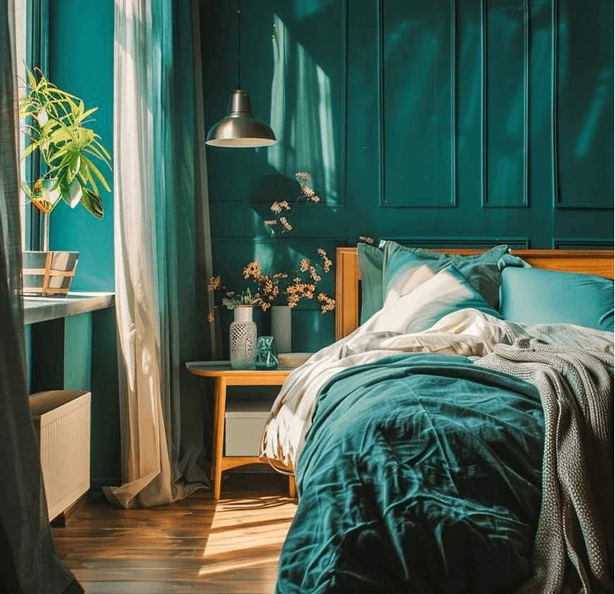 Chambre bleue turquoise 