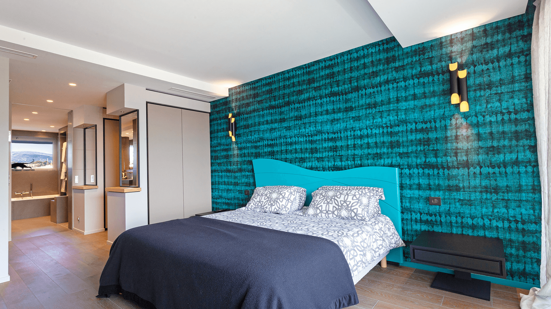 Chambre bleue turquoise 